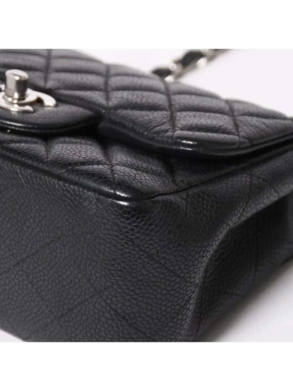 Chanel Mini Quilted 17 S Flap S Chain Shoulder Bag CC Logo Caviar Leather Black